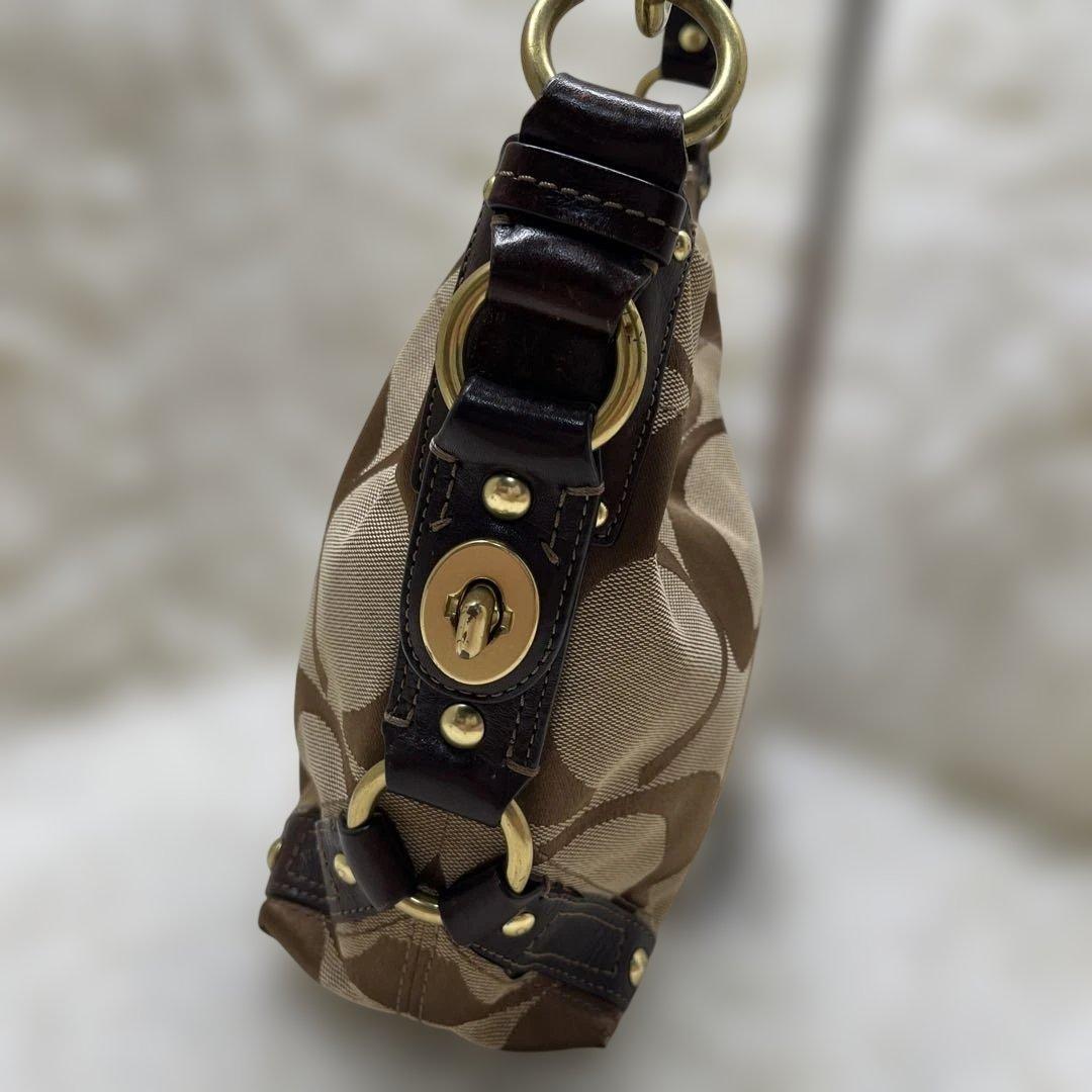 美品 COACH コーチ シグネチャー ターンロック ブラウン10619