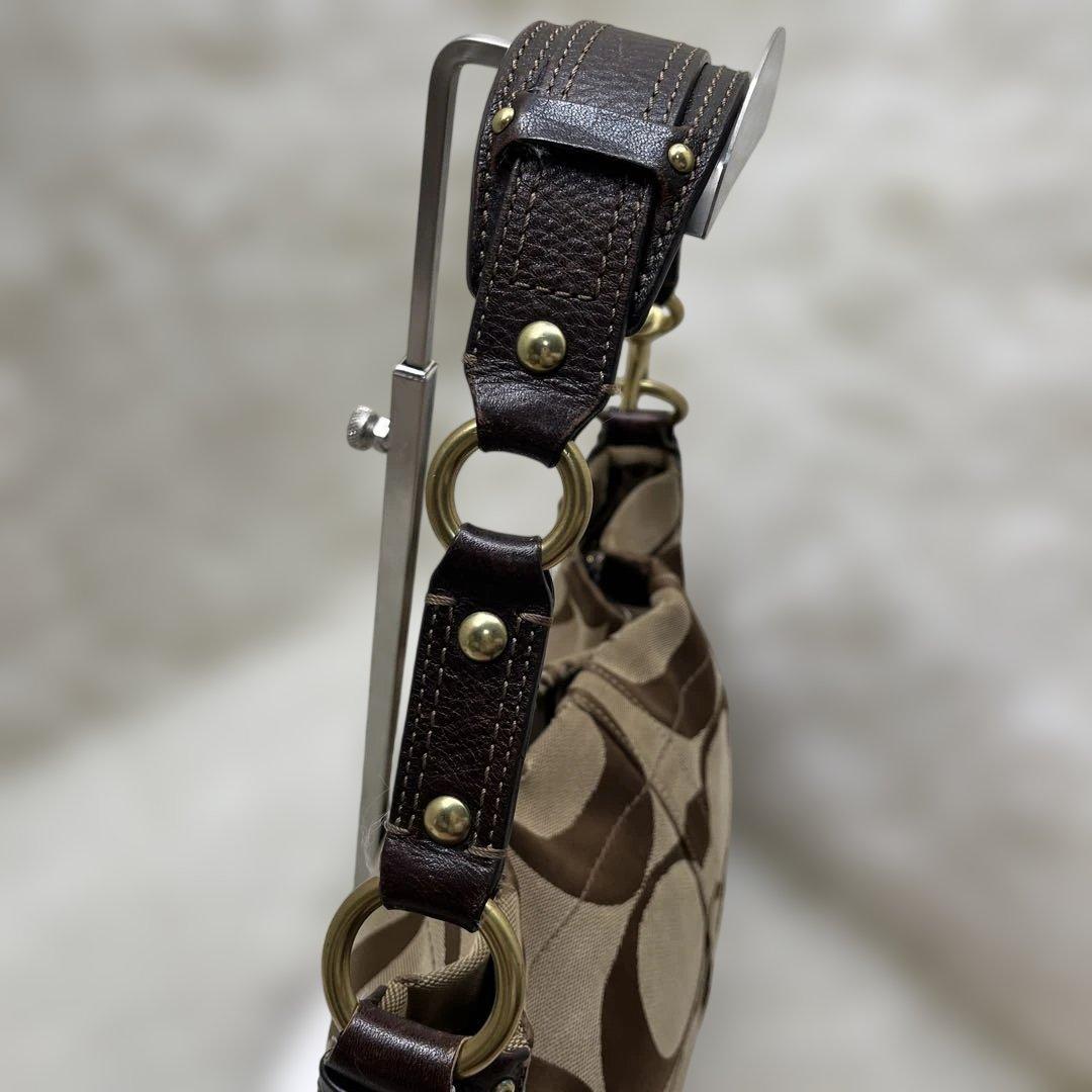 美品 COACH コーチ シグネチャー ターンロック ブラウン10619