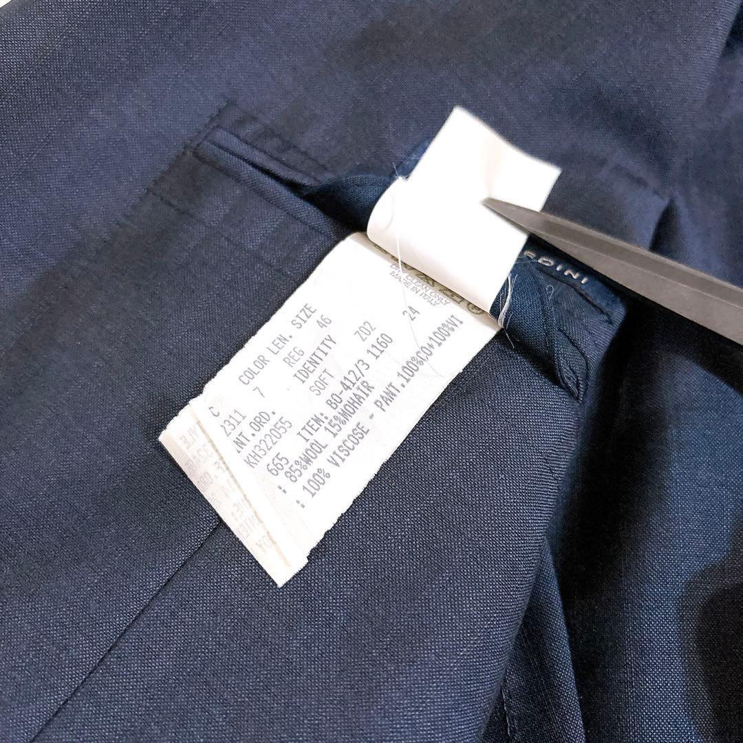 美品 LARDINI ブートニエール付 セットアップ スーツ ネイビー 46