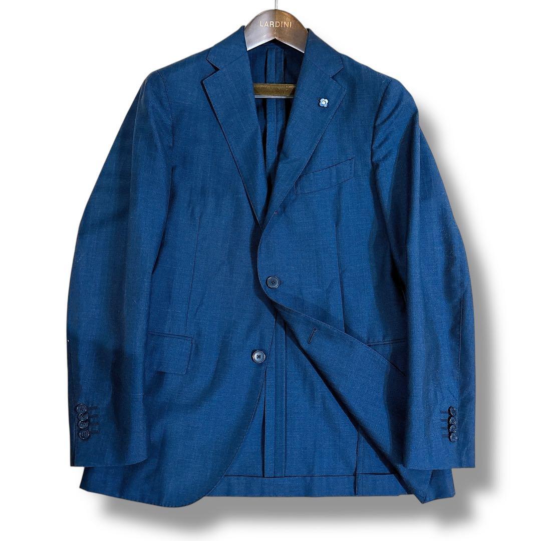 美品 LARDINI ブートニエール付 セットアップ スーツ ネイビー 46