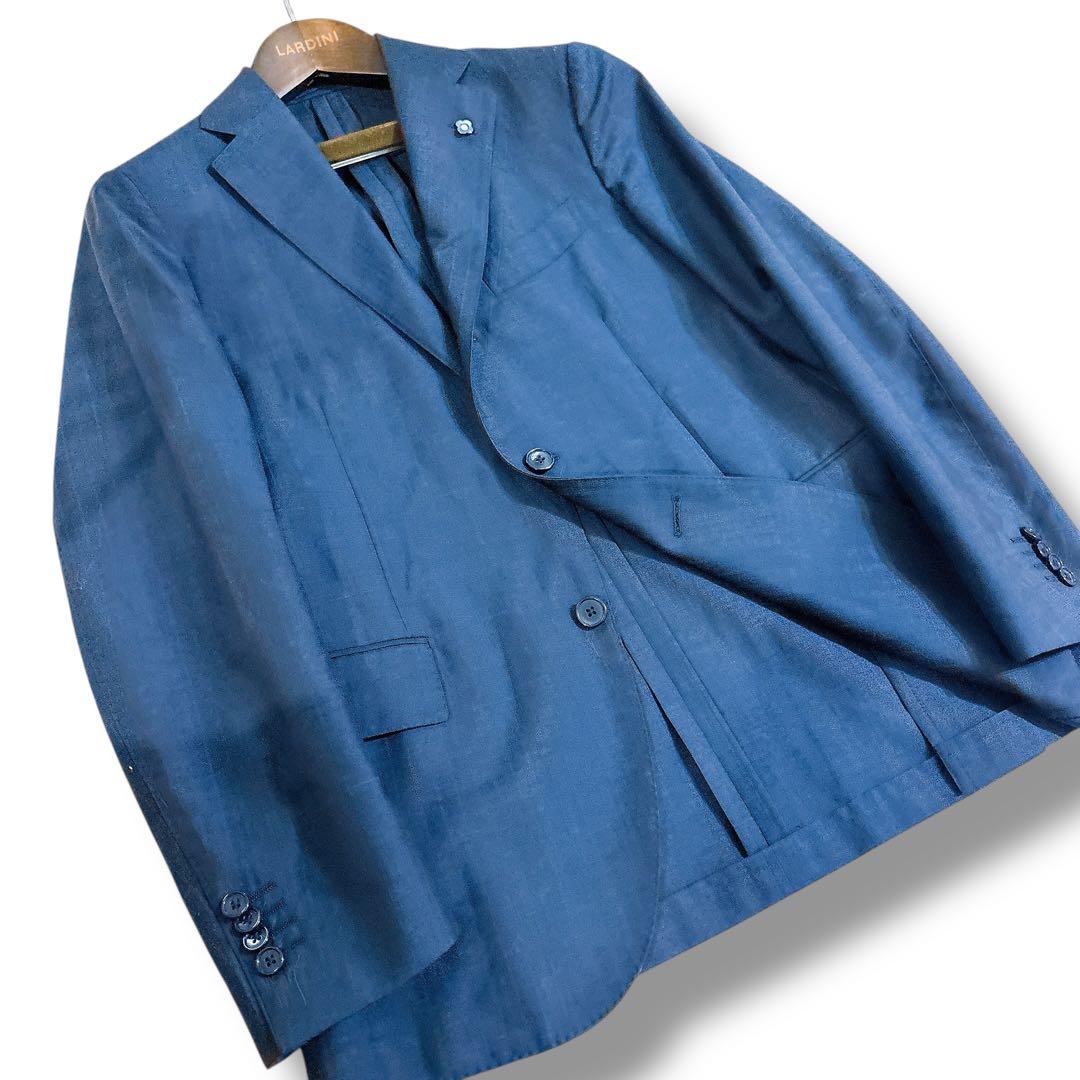 美品 LARDINI ブートニエール付 セットアップ スーツ ネイビー 46