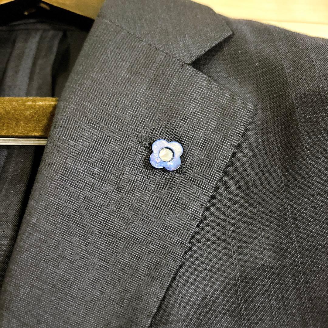 美品 LARDINI ブートニエール付 セットアップ スーツ ネイビー 46