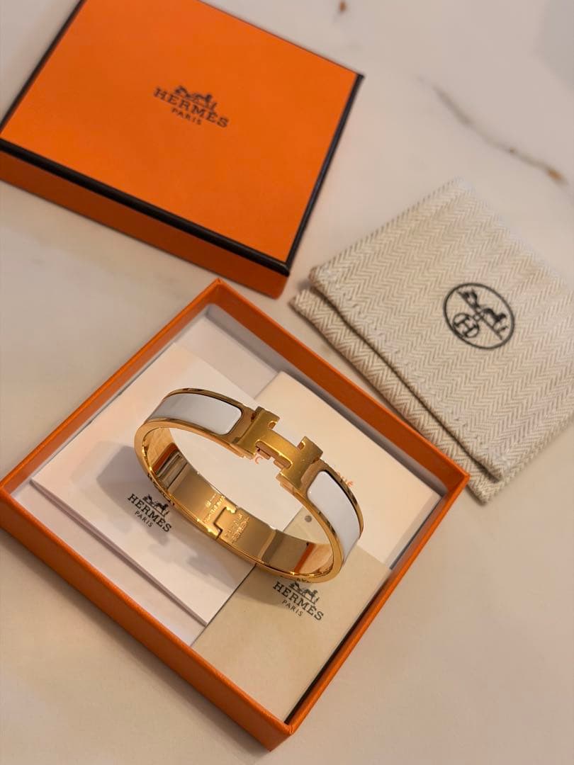 HERMES クリックH バングル (ホワイト×ローズゴールド)