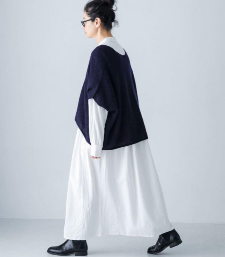 【新品・タグ付き】かぐれ　アルパカ混ワイドニットベスト　NAVY