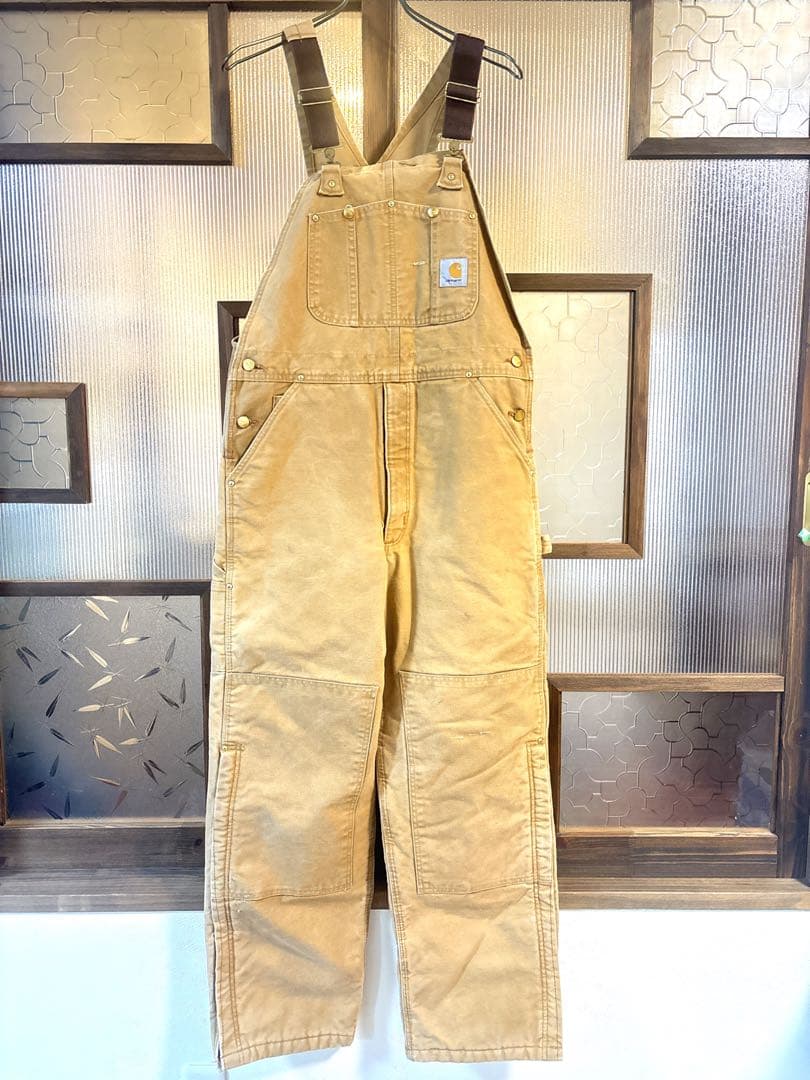 90s US古着 carhartt 中綿サロペット ダブルニー 32インチ 茶