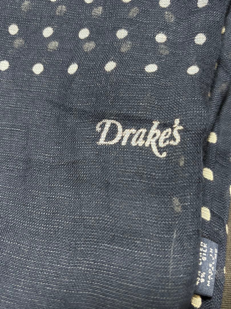 ドレイクス　ネイビー ドット柄 ストール