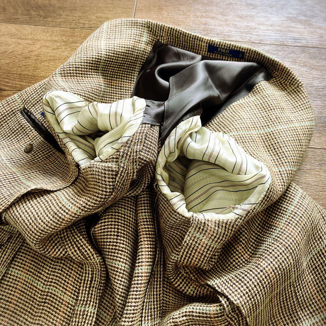 近年タグ ポロラルフローレン リネンシルク ジャケット チェック柄 イタリア製