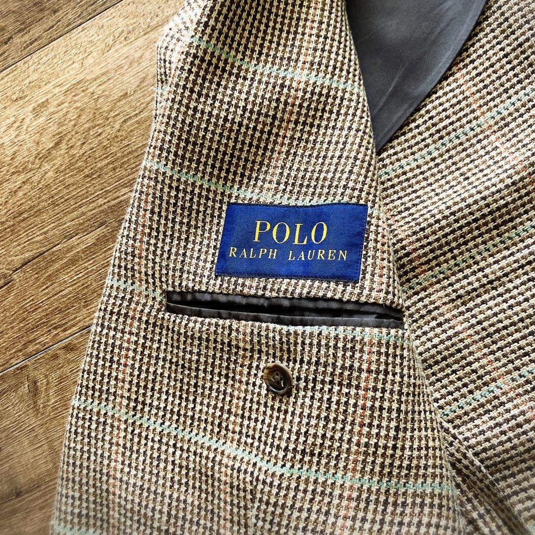近年タグ ポロラルフローレン リネンシルク ジャケット チェック柄 イタリア製