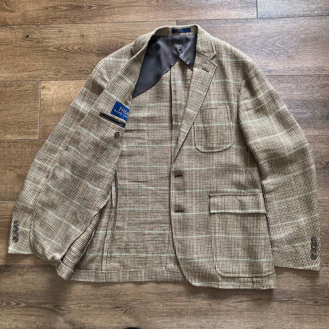 近年タグ ポロラルフローレン リネンシルク ジャケット チェック柄 イタリア製