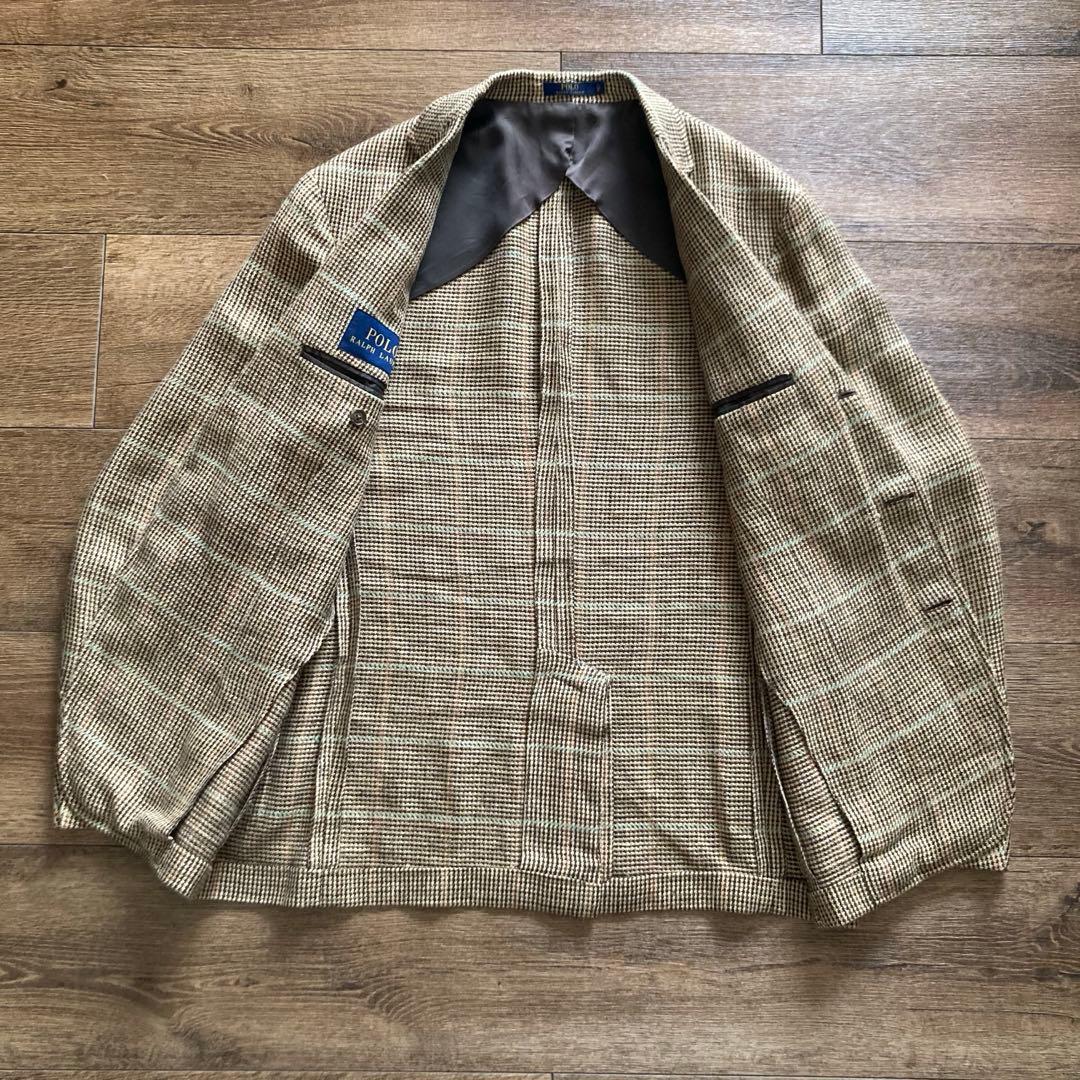 近年タグ ポロラルフローレン リネンシルク ジャケット チェック柄 イタリア製