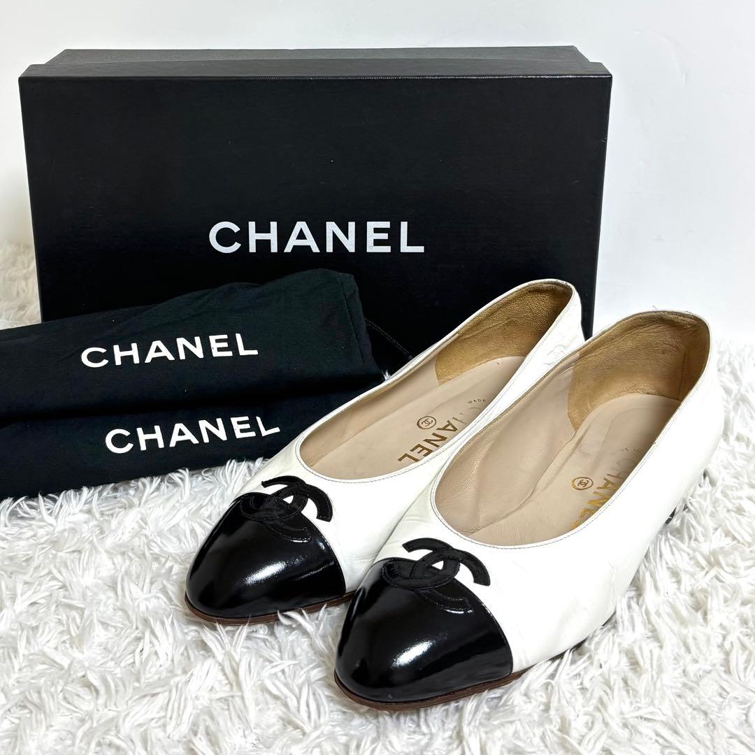 【希少】CHANEL ココマーク フラットシューズ レザー バイカラー 24.5