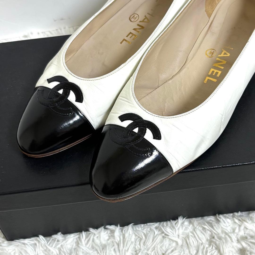 【希少】CHANEL ココマーク フラットシューズ レザー バイカラー 24.5