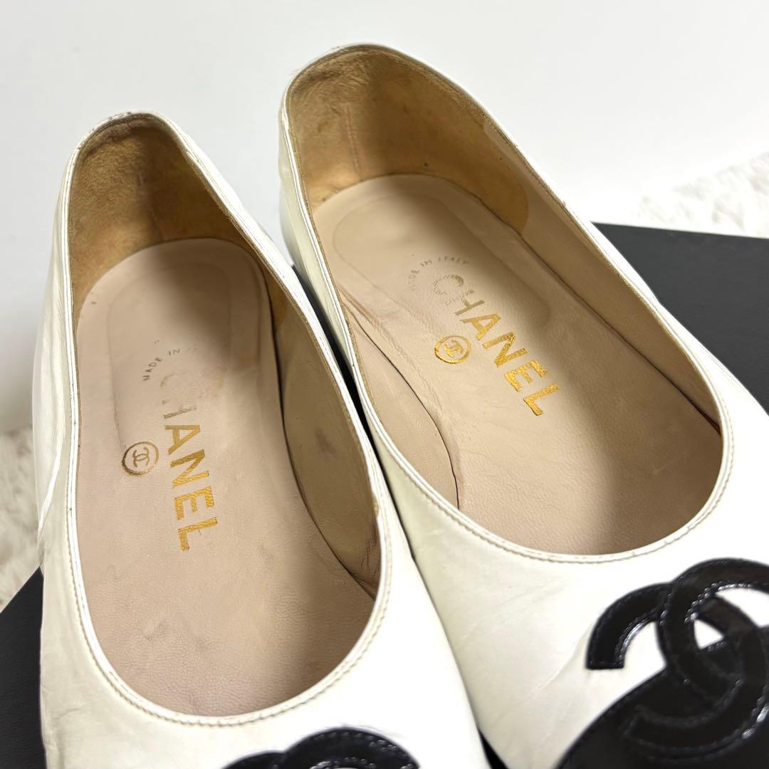 【希少】CHANEL ココマーク フラットシューズ レザー バイカラー 24.5