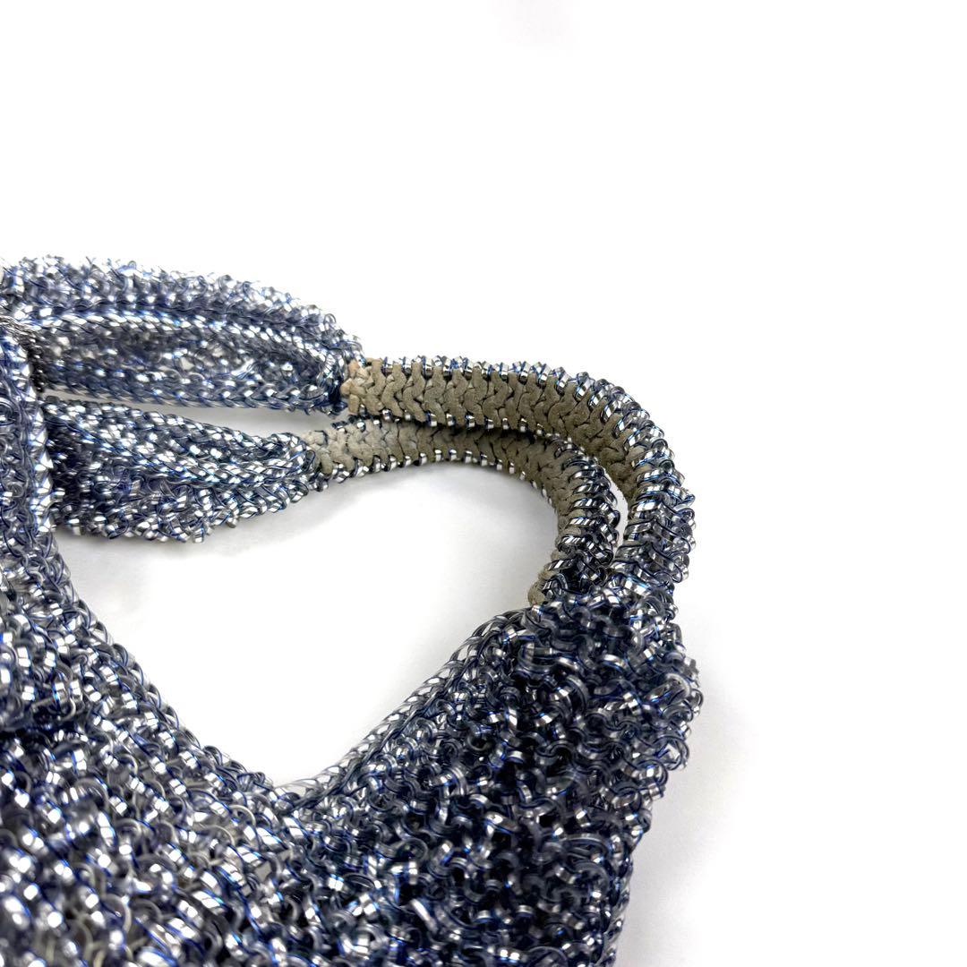 【美品】アンテプリマ ヴォルーメ ワイヤーバッグ チャーム付き ブルー シルバー