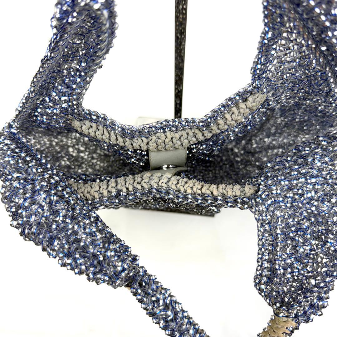 【美品】アンテプリマ ヴォルーメ ワイヤーバッグ チャーム付き ブルー シルバー