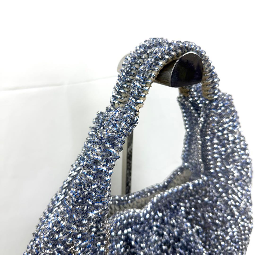 【美品】アンテプリマ ヴォルーメ ワイヤーバッグ チャーム付き ブルー シルバー