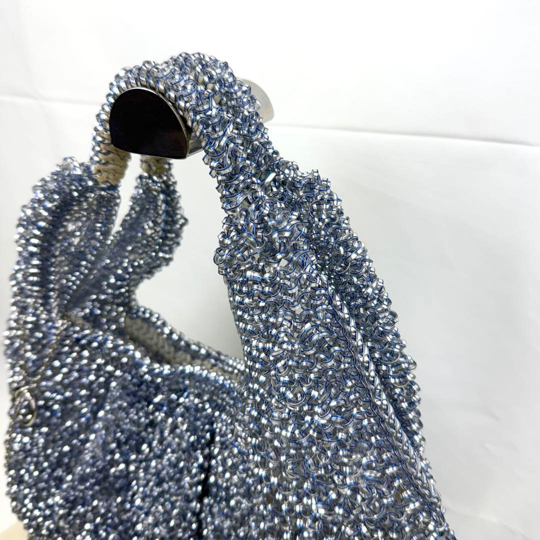 【美品】アンテプリマ ヴォルーメ ワイヤーバッグ チャーム付き ブルー シルバー