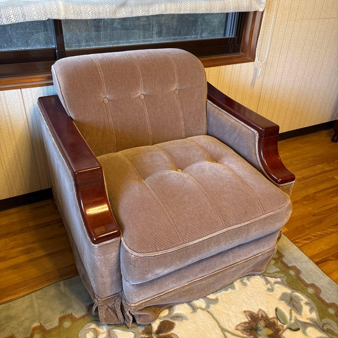 ①美品！昭和レトロ マルニ木工1人掛けソファ ビンテージ オールド コーデュロイ