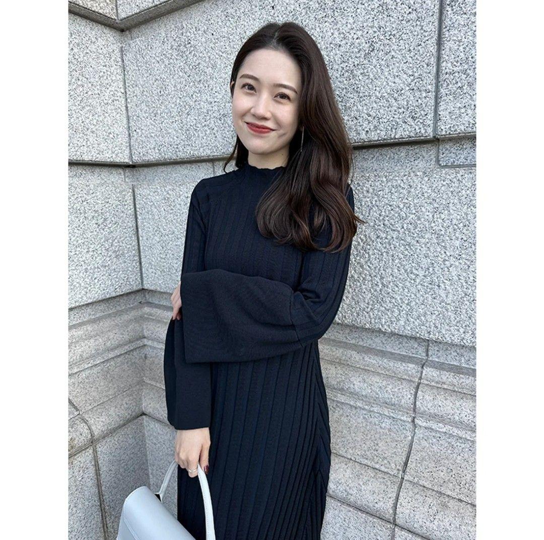 ✨極美品✨anuans ベルスリーブリブワンピース ネイビー ニット