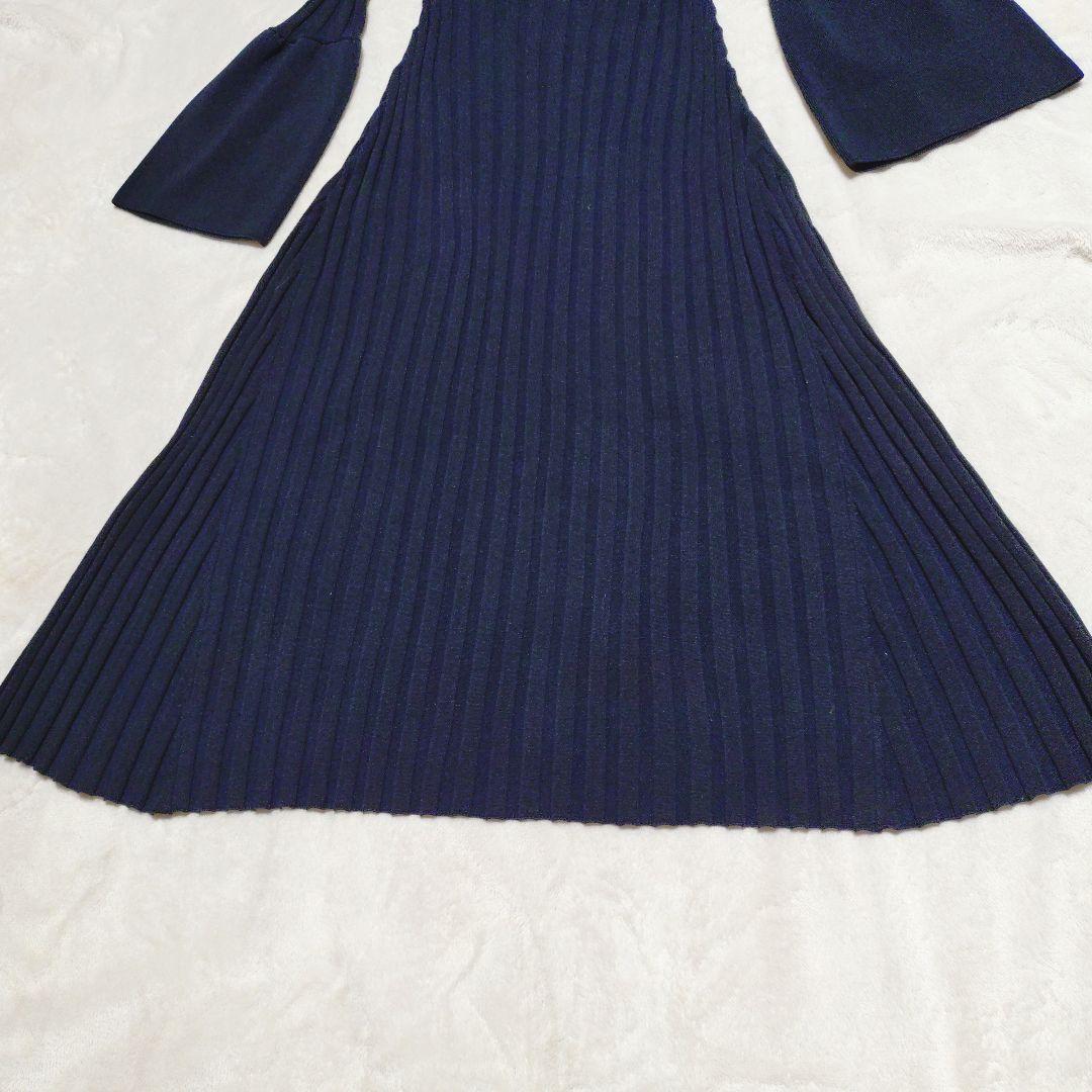 ✨極美品✨anuans ベルスリーブリブワンピース ネイビー ニット