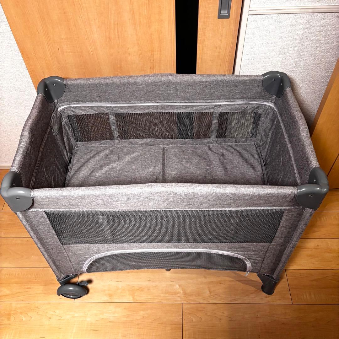美品✨ プレイヤード ベビーベッド 折りたたみ ベビーサークル　グレー