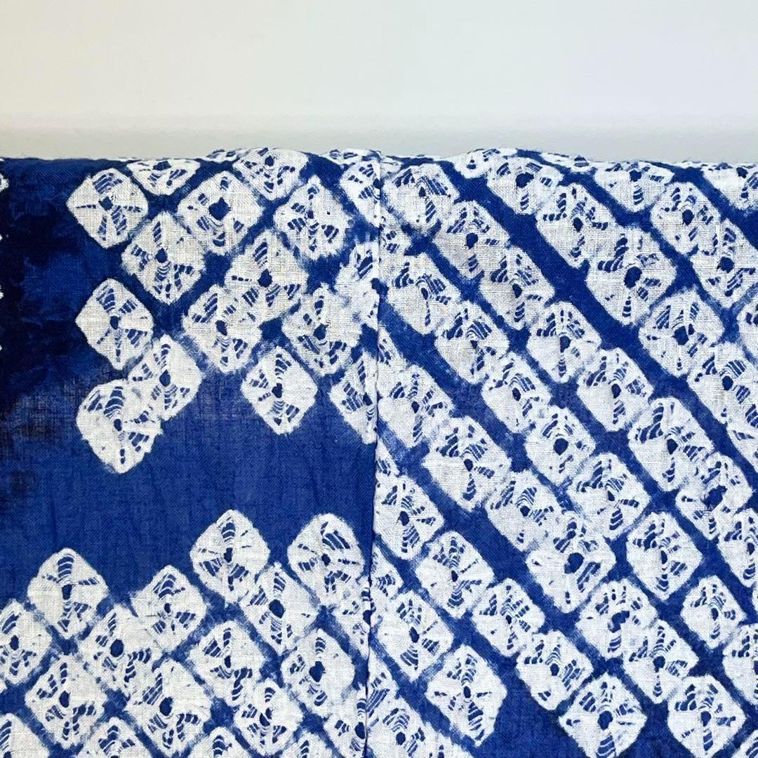 ☆ 夏着物 浴衣 有松鳴海本絞り 縦柄花模様 瑠璃色 しつけ糸 K-3722