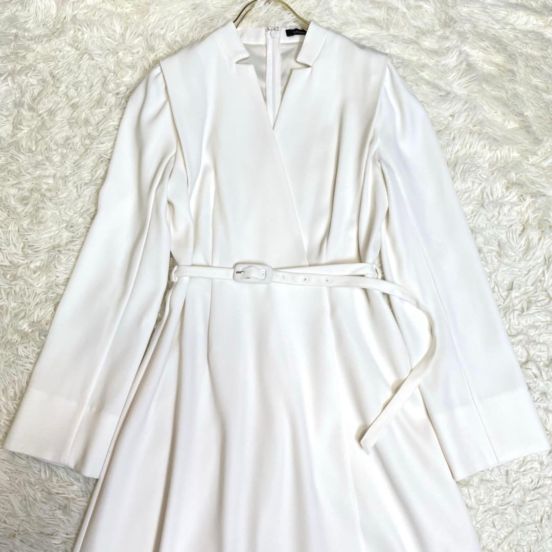 monet☆アニュアンス ダブルサテンノーカラーワンピース ホワイト 長袖