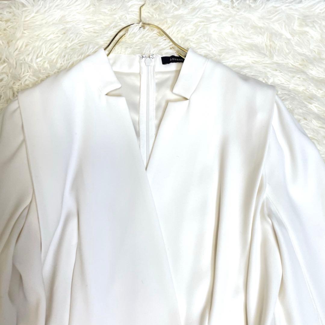 monet☆アニュアンス ダブルサテンノーカラーワンピース ホワイト 長袖