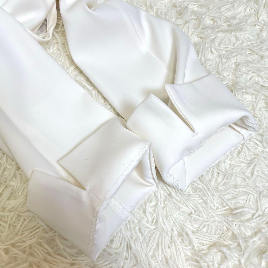 monet☆アニュアンス ダブルサテンノーカラーワンピース ホワイト 長袖