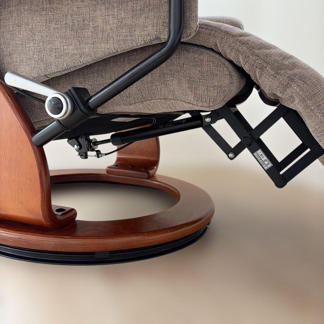 リクライニング一人ソファー フットレスト付ブラウン茶色オットマンパーソナルチェア