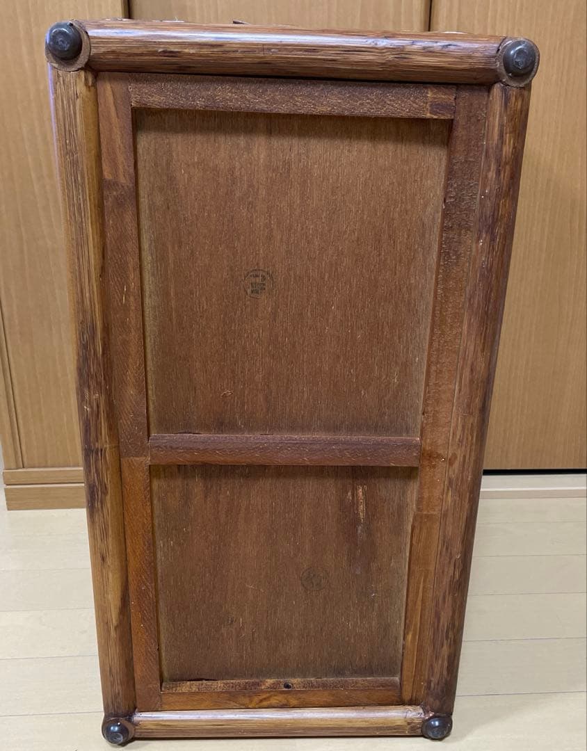 籐　蓋・布張り収納ボックス　コンテナ　アンティーク　アジアン