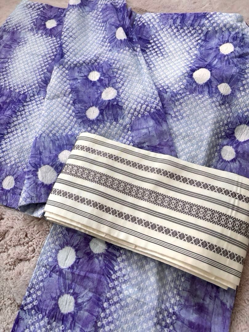 未使用　絞りの浴衣　紫　トールサイズ