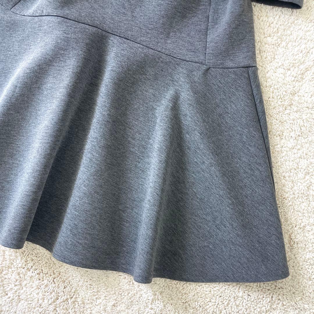 美品♡ ストラ 2way 衿取り外しパール付き ワンピース フレア グレー 38