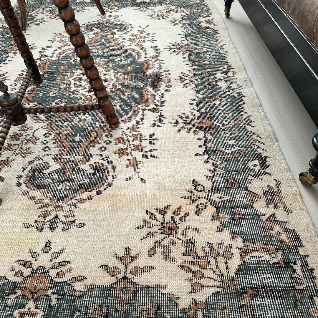 トルコ ヴィンテージラグ A101 カーキブラウン ダークグリーン メダリオン