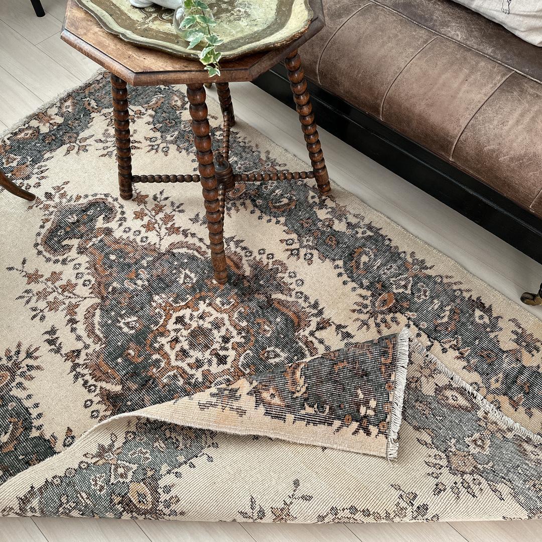 トルコ ヴィンテージラグ A101 カーキブラウン ダークグリーン メダリオン