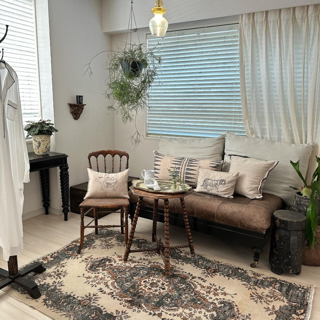 トルコ ヴィンテージラグ A101 カーキブラウン ダークグリーン メダリオン