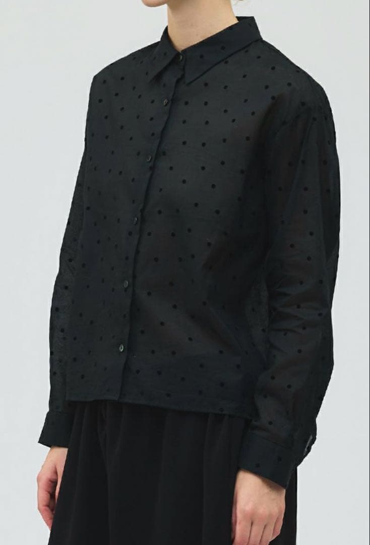 mizuiro ind フロッキードットプリントシャツ / ブラック