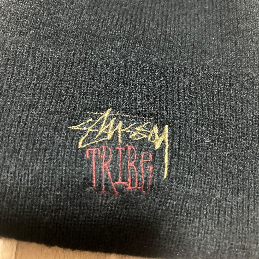 80s old stussy ステューシー　ビーニー　ニット帽　刺繍ロゴ　黒