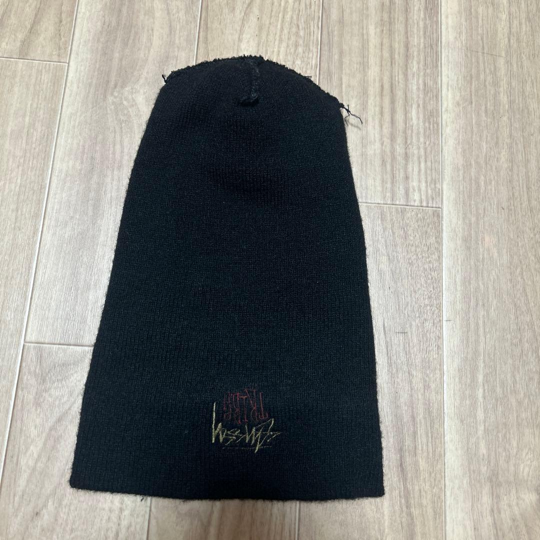80s old stussy ステューシー　ビーニー　ニット帽　刺繍ロゴ　黒