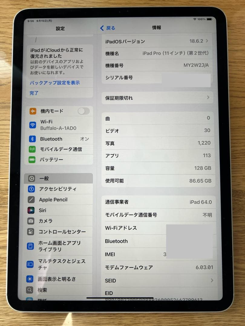 11インチiPad Pro 第２世代　Wi-Fi Cellular