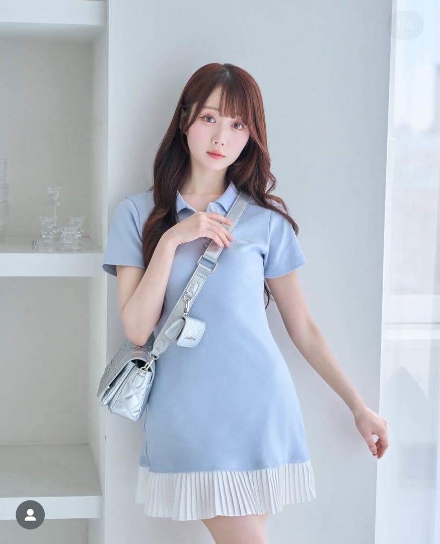 トップス logo embroidery pleats polo op rosemuse