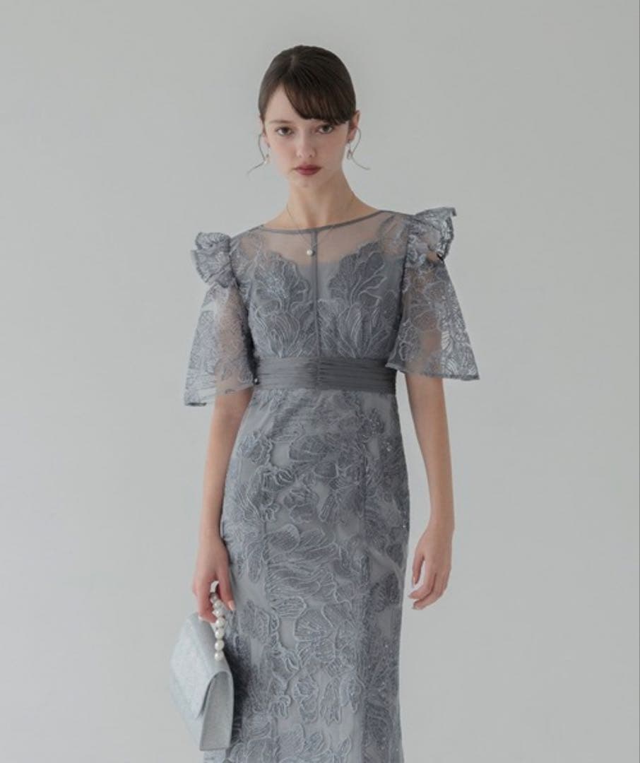 Leja グレー レース フリル袖 パーティードレス Mサイズ