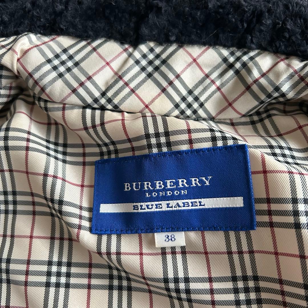 バーバリーブルーレーベル✿ボアジャケット 合成皮革 裏地ノバチェック 38 黒