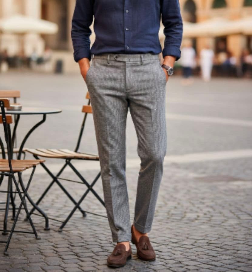 美品 PT01 千鳥格子 ストレッチ 秋冬ウール スラックス 48 ネイビー