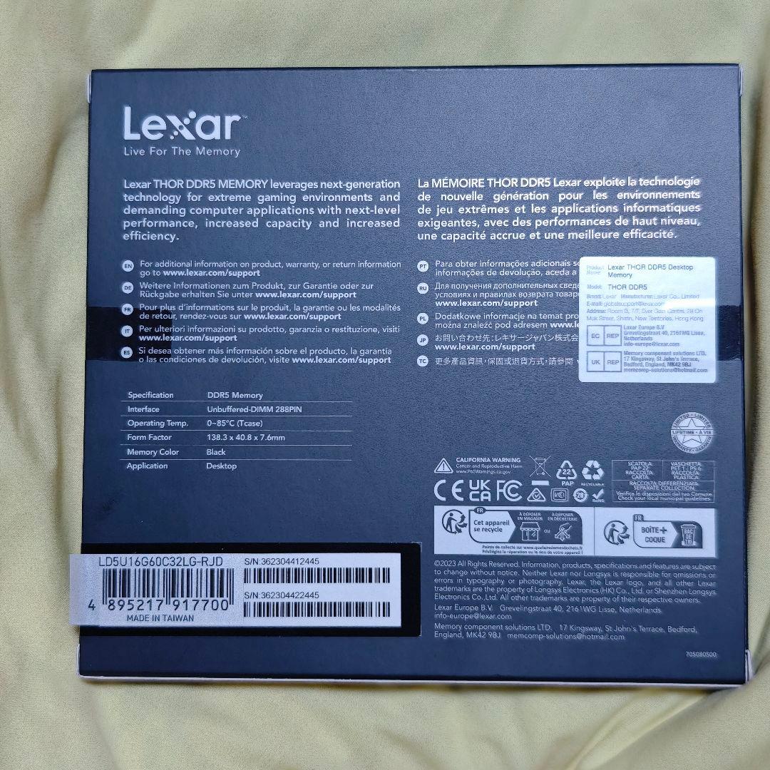 メモリー lexar THOR DDR5 OC MEMORY DDR5-6000 32GB