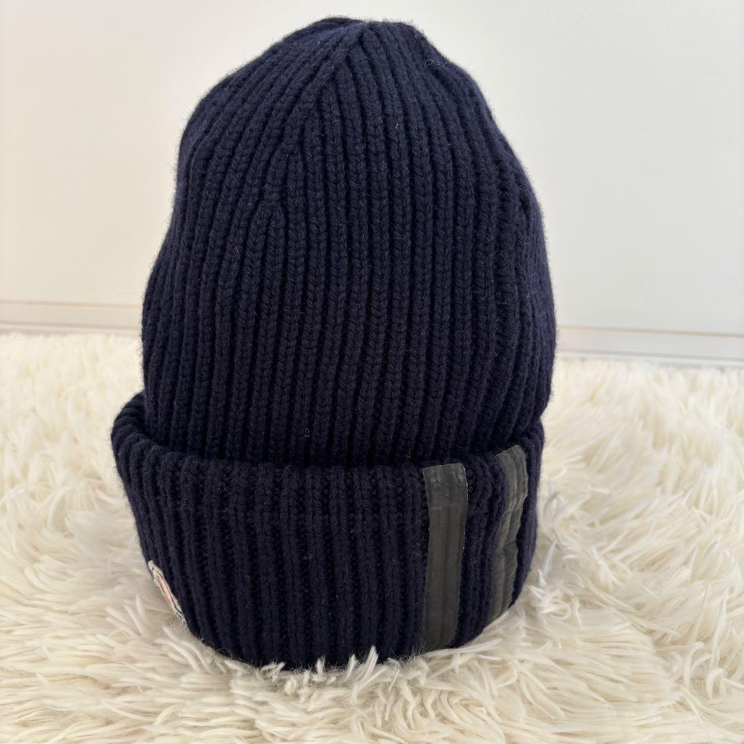 モンクレールMONCLER カシミヤウールニット帽 リブ編みキャップワッペンロゴ