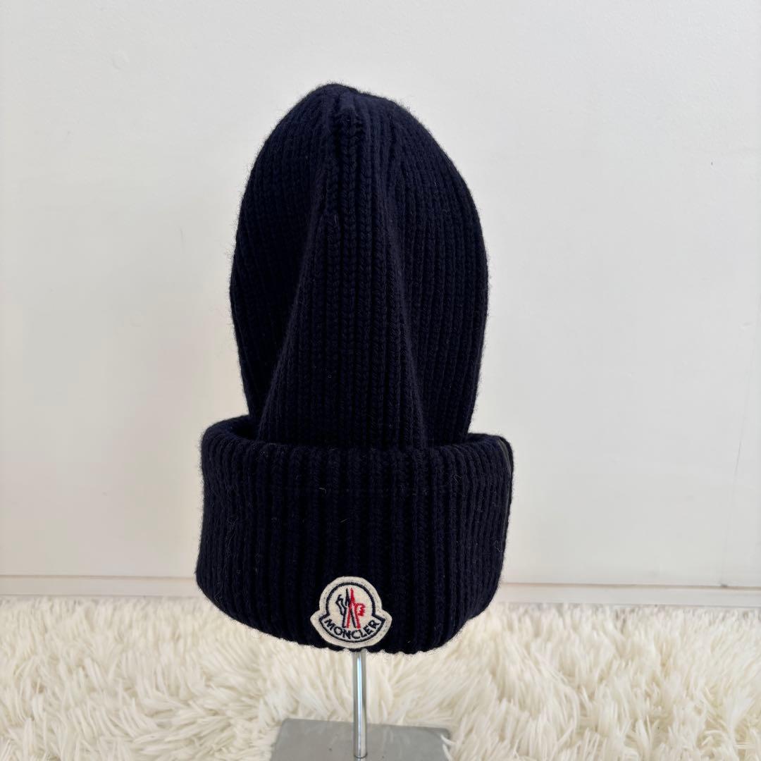 モンクレールMONCLER カシミヤウールニット帽 リブ編みキャップワッペンロゴ