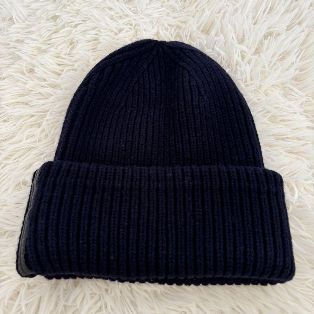 モンクレールMONCLER カシミヤウールニット帽 リブ編みキャップワッペンロゴ