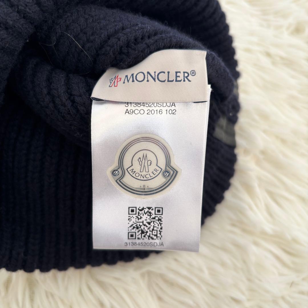モンクレールMONCLER カシミヤウールニット帽 リブ編みキャップワッペンロゴ