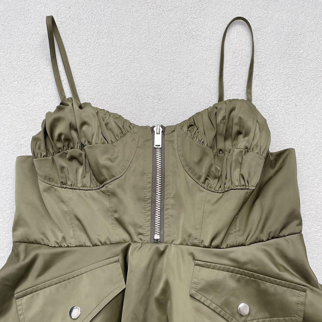 ポピー ミリタリーフレアチュニック F ハーフジップ キャミ レイヤード